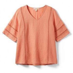 Ellen Tracy Orange Coral Linen Blend Tunic Top Boho Relaxed Large Summer Spring